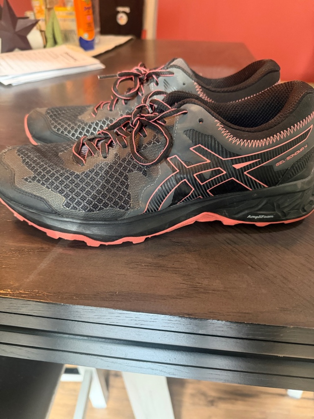 ASICS Black and Coral Trail Running Shoes
